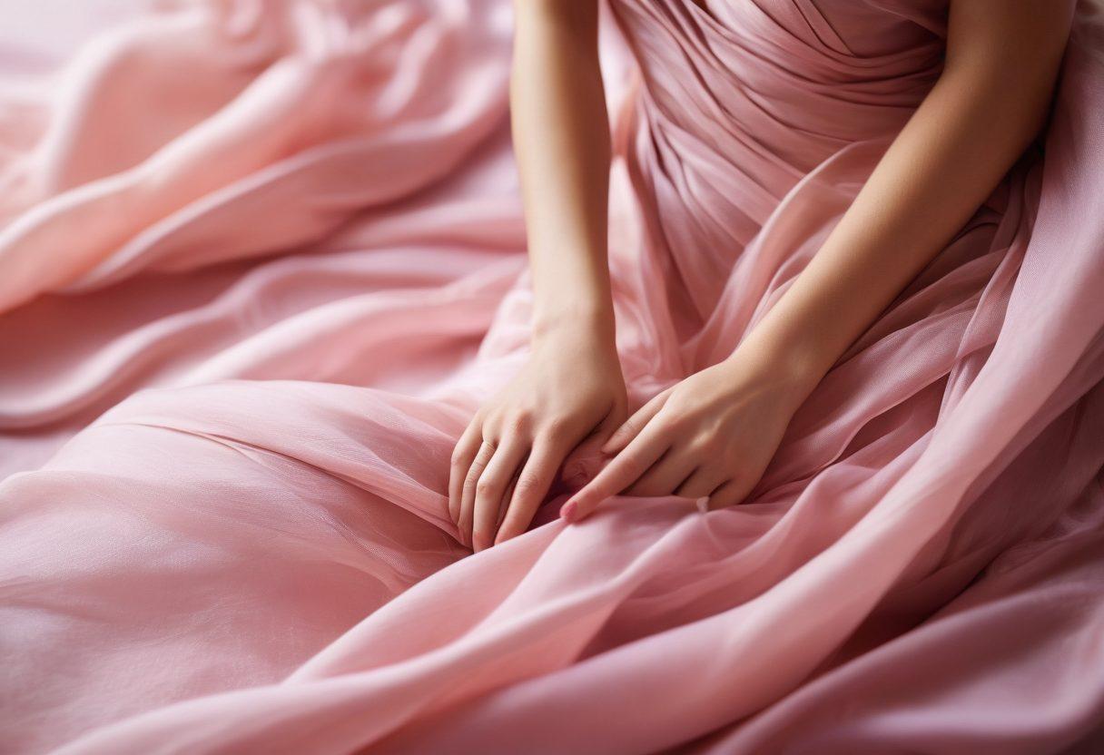 A soft-focus image of a curvy silhouette intertwined with delicate, flowing fabrics, symbolizing sensuality and romance. Warm, inviting colors like soft pinks, purples, and gold create an intimate atmosphere. Smooth lines evoke a sense of desire, while subtle imagery of intertwined hands or heart shapes emphasize romantic connections. The composition suggests a dreamy, ethereal quality. painting. vibrant colors. soft focus.